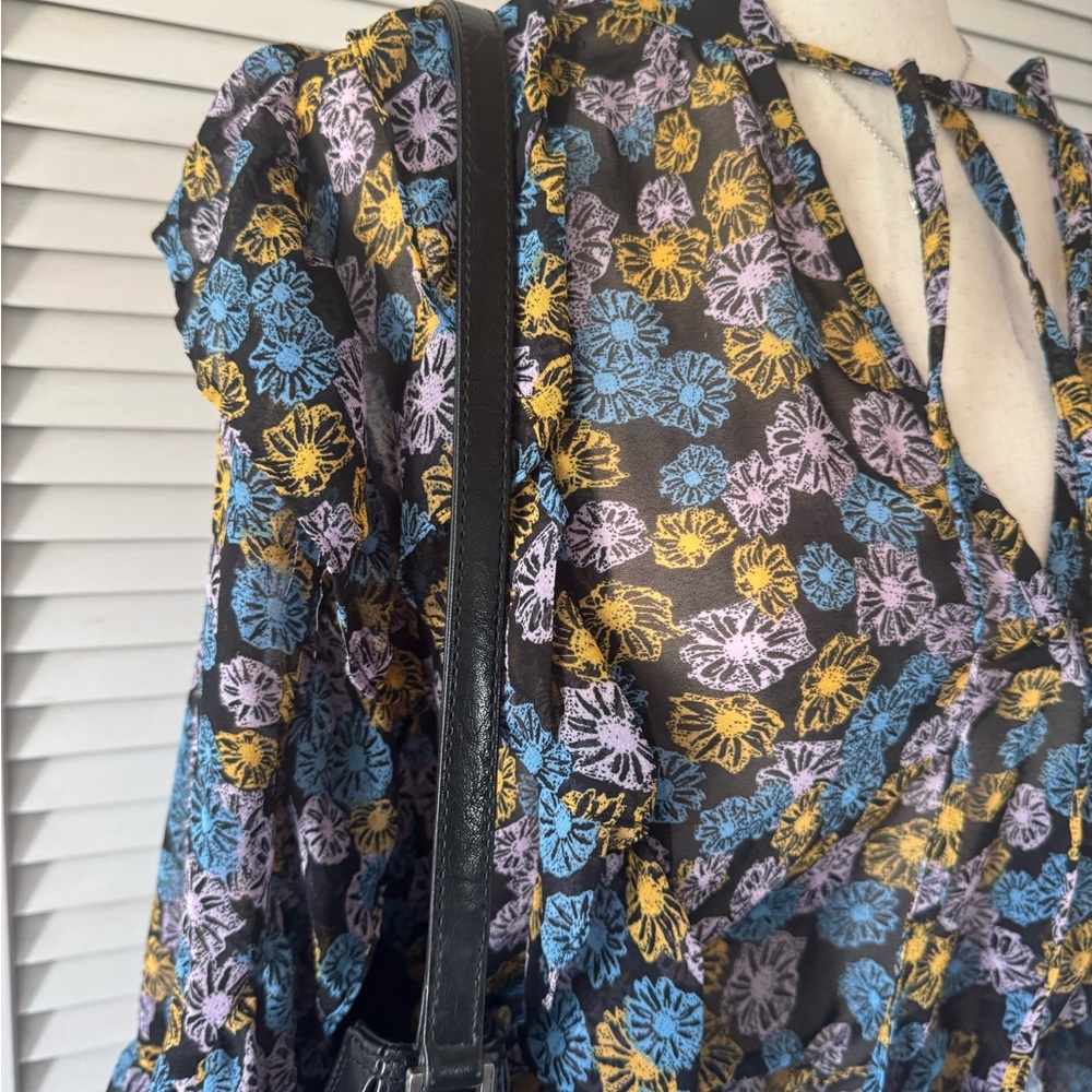 TopShop Purple Blue Ruffled Side Neck Tie Long Sleeve Blouse Top - Picture 2 of 5